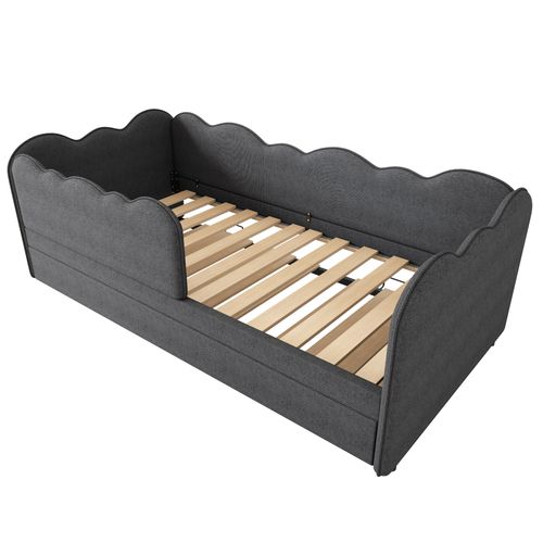 Lit Enfant Gigogne 90x190 Cm Avec Sommier à Lattes, Lin, Gris