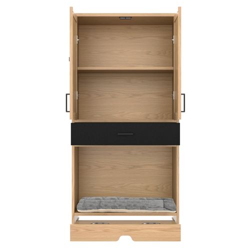 Buffet Haut.160cm Meuble D’entrée Avec Lit Et Bols Pour Animaux Et Rangement, Tiroir Et 2 Portes