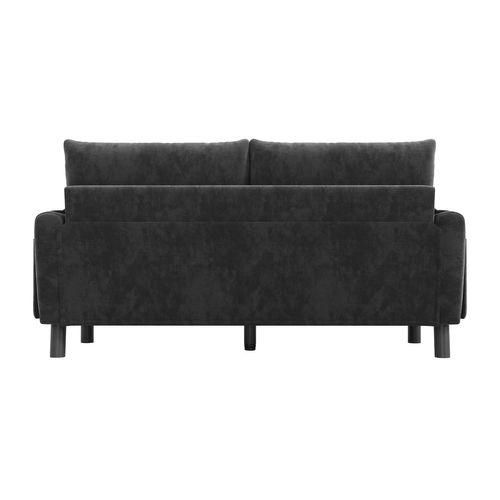 Canapé 2 Places En Tissu Chenille Gris Avec Coussins Épais Et Poches Latérales, Design Moderne