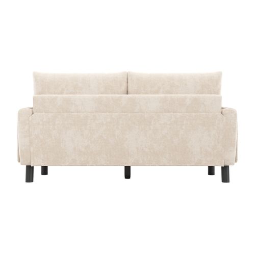 Canapé Double 2 Places Avec Coussins Épais Et Poches Latérales De Rangement En Tissu Chenille Beige