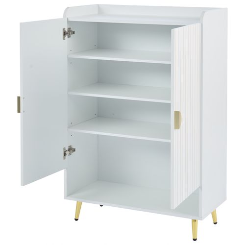 Meuble à Chaussures, 75x37x110cm, 2 Portes, 3 Étagères, 4 Pieds, 4 Niches, en Mdf, blanc