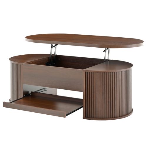 Table Basse, 110*55.5*40cm, Tiroir, Plateau Relevable, Rangement Caché, En Mdf, Couleur Bois Foncé