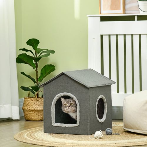 Couchage Chat 43,5x39x40,5 Cm, Tanière Pour Chat ,  Coussin, Forme De Maison, Mdf, Vert