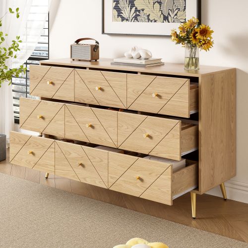 Commode à 9 Tiroirs Avec Pieds En Fer, Motifs Géométriques Et Des Boutons, Pour Chambre, Salon