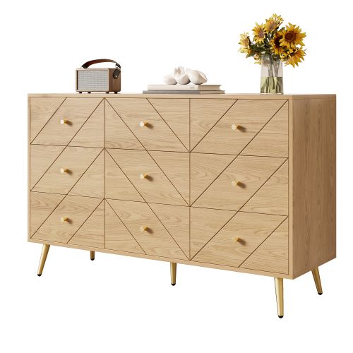 Commode à 9 Tiroirs Avec Pieds En Fer, Motifs Géométriques Et Des Boutons, Pour Chambre, Salon