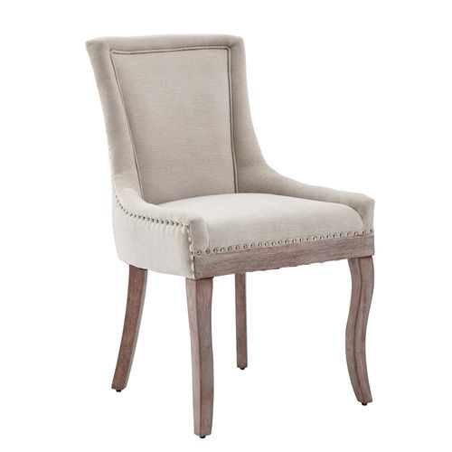 Lot de 2 Chaises De Salle à Manger 55x61x92,5cm, Pieds En Bois Massif, chenille Beige