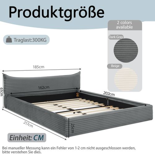 Lit Adulte 160x200 Cm En Bois Et Métal Avec Revêtement Chenille – Lit Double Design Gris Foncé