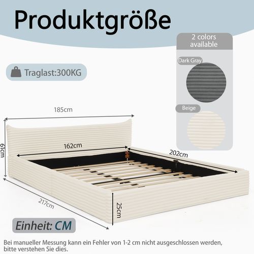 Lit Adulte 160x200 Cm En Tissu Beige Avec Cadre En Bois D’eucalyptus Et Métal, Sommier à Lattes