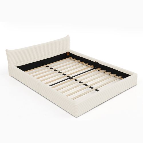 Lit Adulte 160x200 Cm En Tissu Beige Avec Cadre En Bois D’eucalyptus Et Métal, Sommier à Lattes