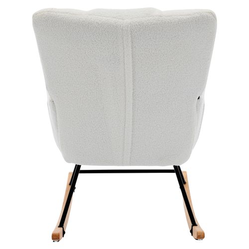 Fauteuil à Bascule Avec Repose-pieds En Tissu Teddy Blanc, Coussin Cervial