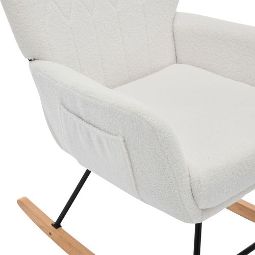 Fauteuil à Bascule Avec Repose-pieds En Tissu Teddy Blanc, Coussin Cervial