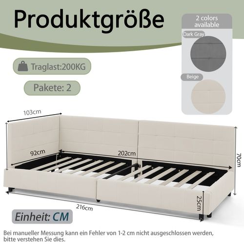 Lit Enfant 90x200 Cm En Velours Beige Avec Haute Tête De Lit, Sommier à Lattes, Structure Bois-métal