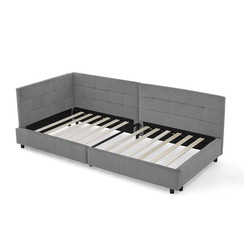 Lit 90x200 Cm En Velours Gris Foncé Avec Haute Tête De Lit, Sommier à Lattes, Structure Bois-métal