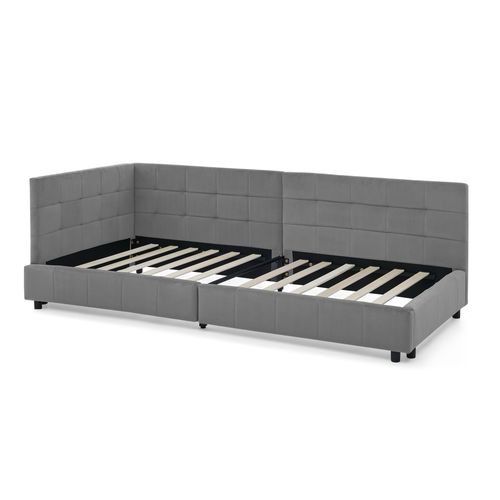 Lit 90x200 Cm En Velours Gris Foncé Avec Haute Tête De Lit, Sommier à Lattes, Structure Bois-métal