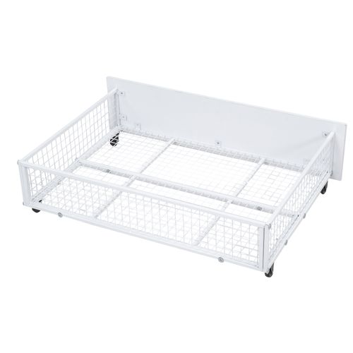 Lit Superposé Métal 90x200/140x200 Cm Avec Rangement Et Barrière Anti-chute - Blanc