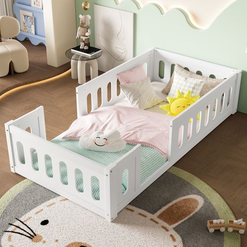 Lit Enfant 90x200 cm - Lit à Barrière Avec Ouverture Sécurisée, Bois Massif/mdf - Blanc