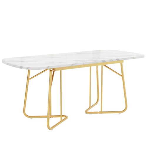 Table Extensible Avec Plateau Mdf Et Pieds Métal Doré, Style Moderne, Blanc/o