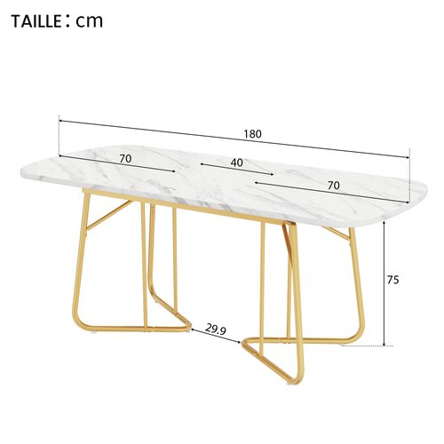 Table Extensible Avec Plateau Mdf Et Pieds Métal Doré, Style Moderne, Blanc/o