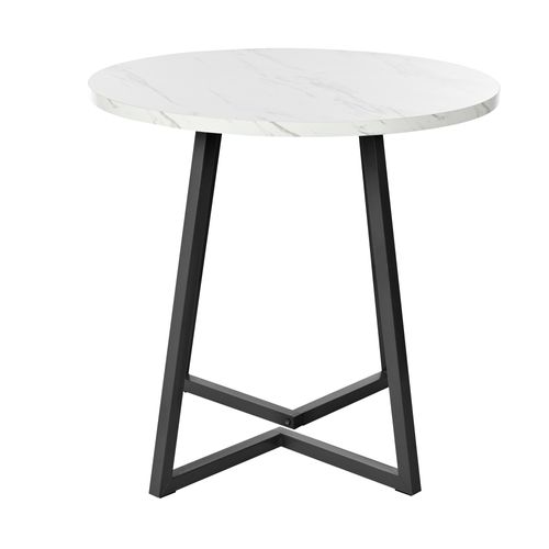 Table à Manger Ronde Avec Plateau En Mdf Motif Marbre Et Pieds Métal – Blanc Et Noir