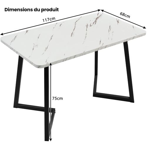 Table à Manger Rectangulaire Avec Plateau Effet Marbre Et Pieds Métal Noir – Blanc/noir