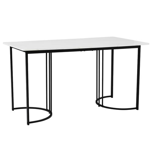 Table à Manger Rectangulaire Avec Plateau Effet Marbre Et Pieds Métal Réglables – Blanc/noir
