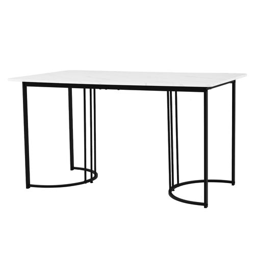 Table à Manger Rectangulaire Avec Plateau Effet Marbre Et Pieds Métal Réglables – Blanc/noir