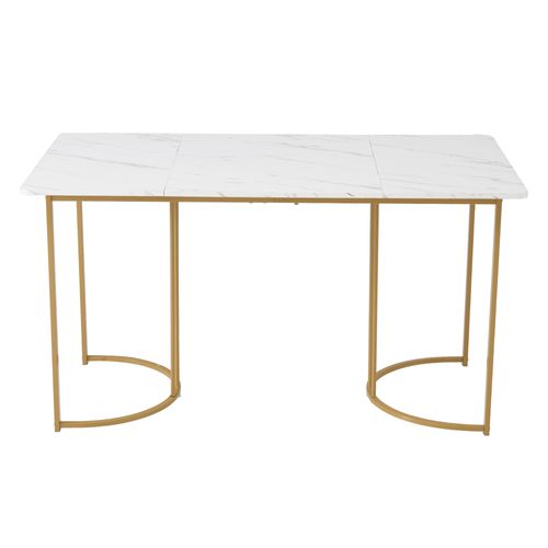Table à Manger Rectangulaire Avec Plateau Effet Marbre Et Pieds Métal Doré Réglables – Blanc/doré