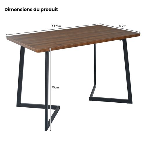 Table à Manger Rectangulaire Avec Plateau Bois Et Pieds Métal, 117 X 68 X 75 Cm – Marron/noir
