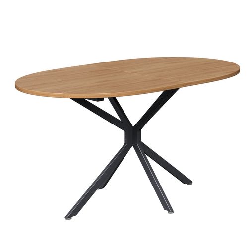 Table à Manger Ovale Avec Pieds Croisés En Métal Noir, Plateau Mdf Marbré – Naturel