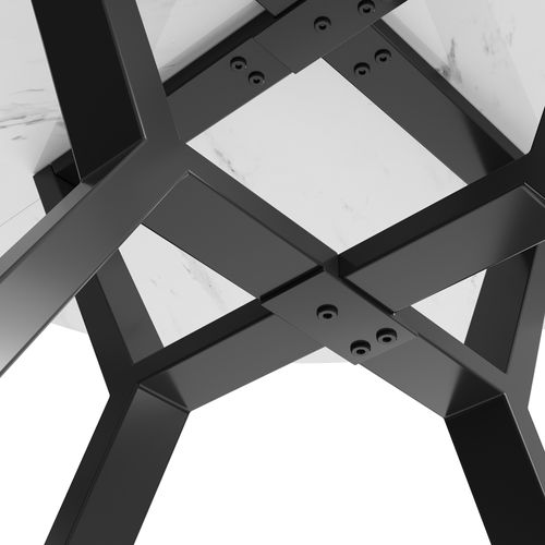 Table Ronde 50x50x75 Cm, Pieds X Métal Noir, Plateau Mdf Lisse – Blanc, Style Moderne