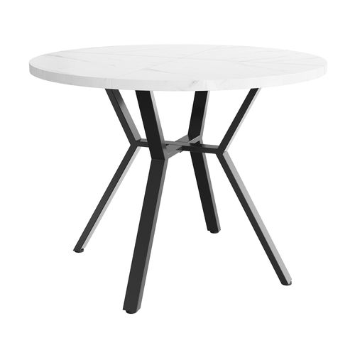 Table Ronde 50x50x75 Cm, Pieds X Métal Noir, Plateau Mdf Lisse – Blanc, Style Moderne