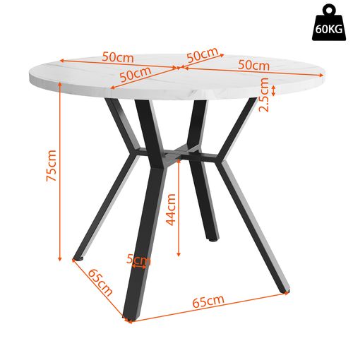 Table Ronde 50x50x75 Cm, Pieds X Métal Noir, Plateau Mdf Lisse – Blanc, Style Moderne