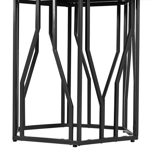 Table Hexagonale 115,5x100x75 Cm, Pieds Métal Noir, Plateau Mdf Lisse – Blanc, Style Moderne