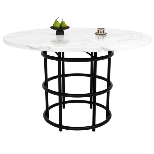 Table à Manger Ronde Avec Pieds Métal Noirs Et Plateau Mdf Effet Marbre – Blanc Et Noir