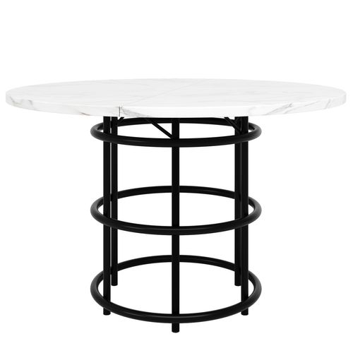 Table à Manger Ronde Avec Pieds Métal Noirs Et Plateau Mdf Effet Marbre – Blanc Et Noir