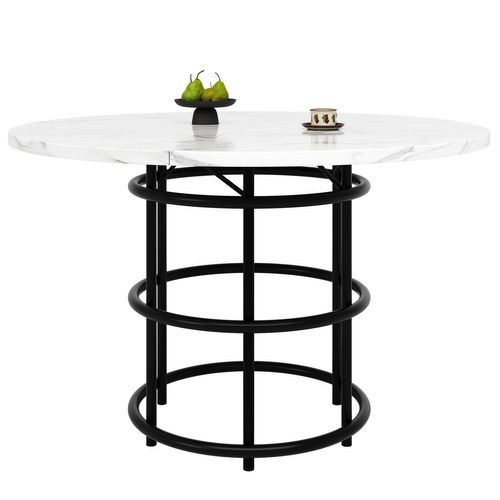 Table à Manger Ronde Avec Pieds Métal Noirs Et Plateau Mdf Effet Marbre – Blanc Et Noir