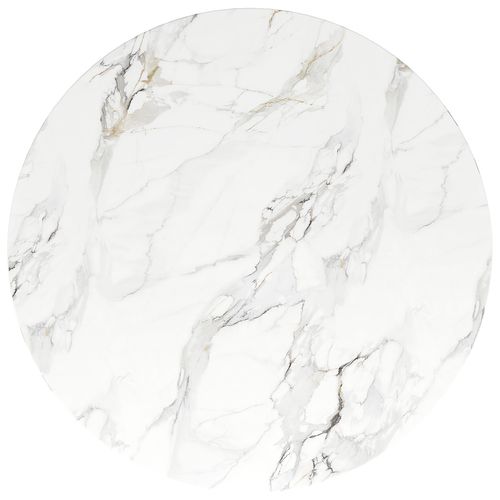 Table Ronde, Pieds Noirs, Plateau Mdf Marbre – Noir Et Blanc, Style Moderne