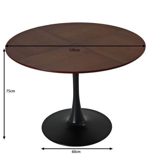 Table Ronde, Plateau Mdf Bois, Base Métal Noir – Brun, Style Moderne