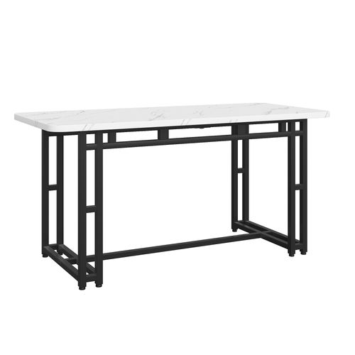Table à Manger Rectangulaire, Plateau Mdf Blanc Et Pieds Métal Noir, Design Moderne – Noir Et Blanc