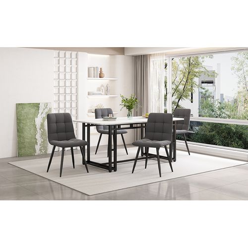 Table à Manger Rectangulaire, Plateau Mdf Blanc Et Pieds Métal Noir, Design Moderne – Noir Et Blanc
