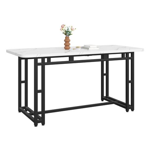 Table à Manger Rectangulaire, Plateau Mdf Blanc Et Pieds Métal Noir, Design Moderne – Noir Et Blanc
