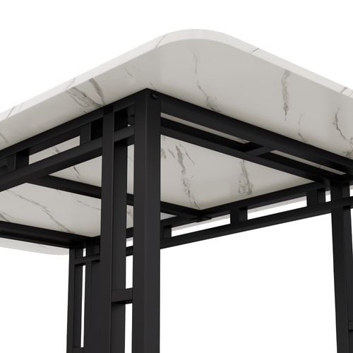 Table à Manger Rectangulaire, Plateau Mdf Blanc Et Pieds Métal Noir, Design Moderne – Noir Et Blanc