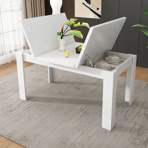 Table à Manger Pliante Avec Rangement Intégré, Plateau Mdf, Design Compact – Blanc