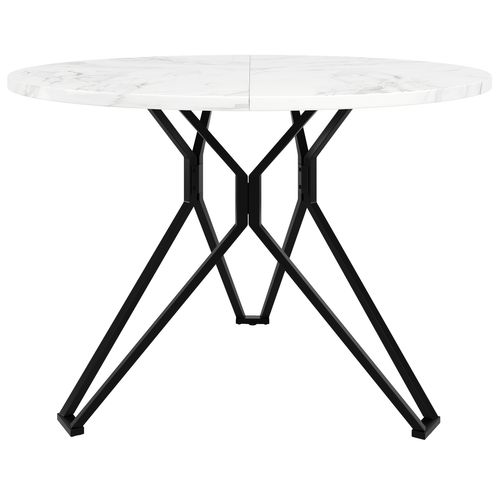 Table Ronde, Plateau Mdf Marbre, Pieds Métal – 4 Pers, Salon Et Cuisine, Noir