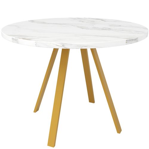 Table à Manger Ronde Avec Pieds Métalliques, Plateau Mdf Élégant, 80 X 80 X 75 Cm - Blanc Et Or