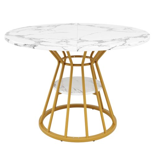 Table à Manger Ronde, Mdf Et Métal Avec Pieds Réglables - 100x100x76 Cm - Doré