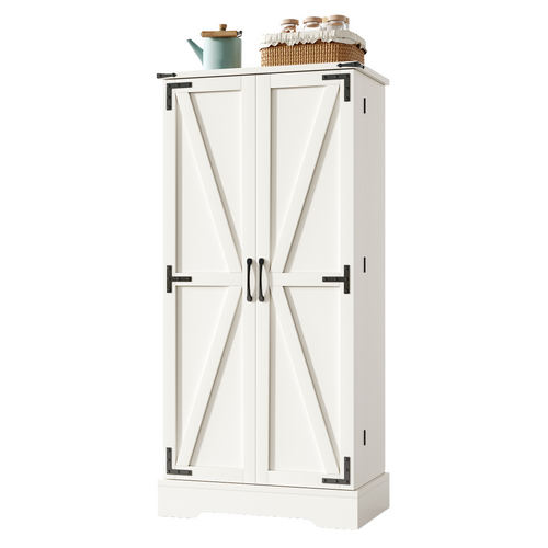 Buffet Cuisine - Buffet De Rangement Avec LED, 2 Portes Battantes, Étagères Réglables, Mdf - Blanc