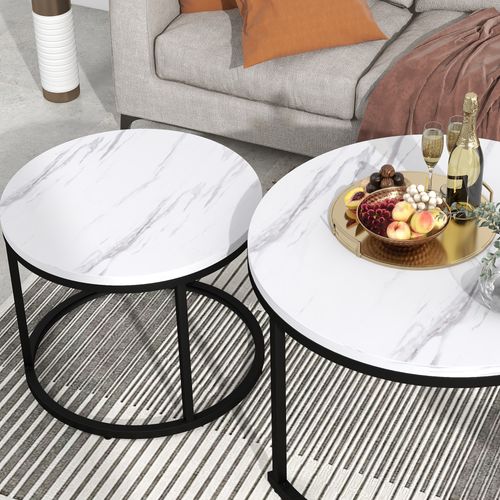 Tables Gigognes Rondes Lot De 2, Plateau Mdf Résistant, Pieds Métal Solide, Blanc