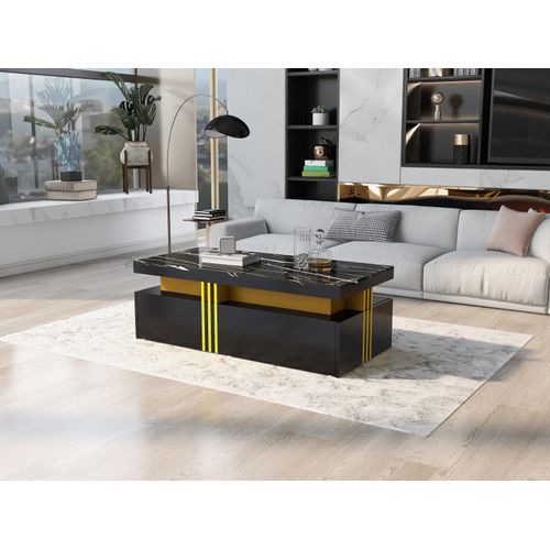 Tables Basses - Table Basse Moderne Avec 2 Tiroirs Pour Salon, Plateau En Bois Noir - Noir