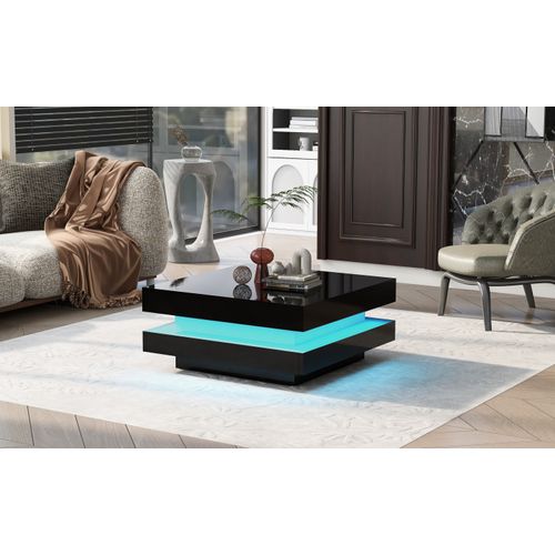 Table Basse Carrée LED 16 S, Plateau Lumineux, Panneaux Particules, Noir